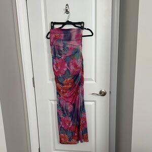 Anthropologie Strapless Floral Dress - Pink and Blue